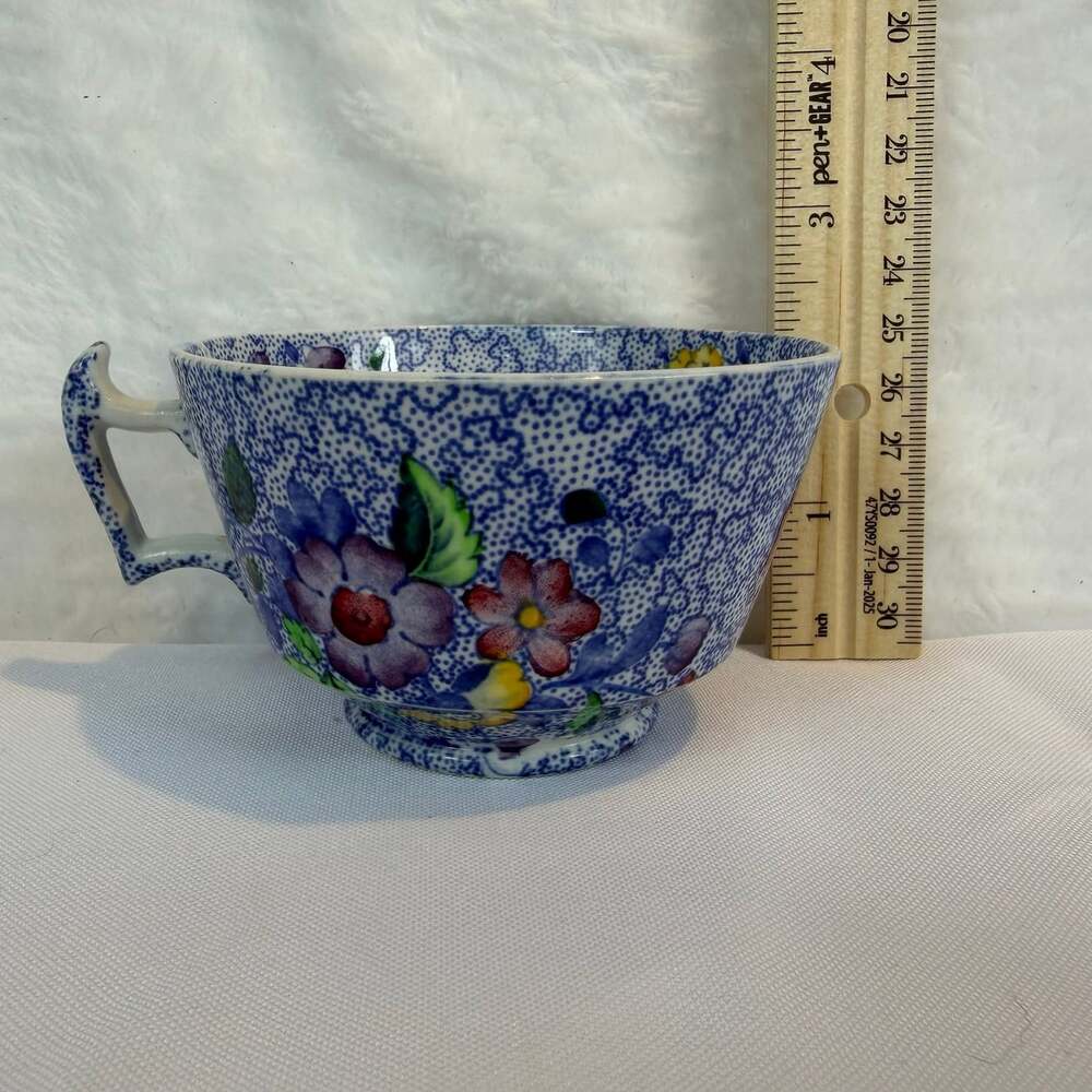 COPELAND SPODE WILD FLOWER FOOTED TEA CUP MULTICOLOR FLORAL ON BLUE *no Saucer - Picture 2 of 10